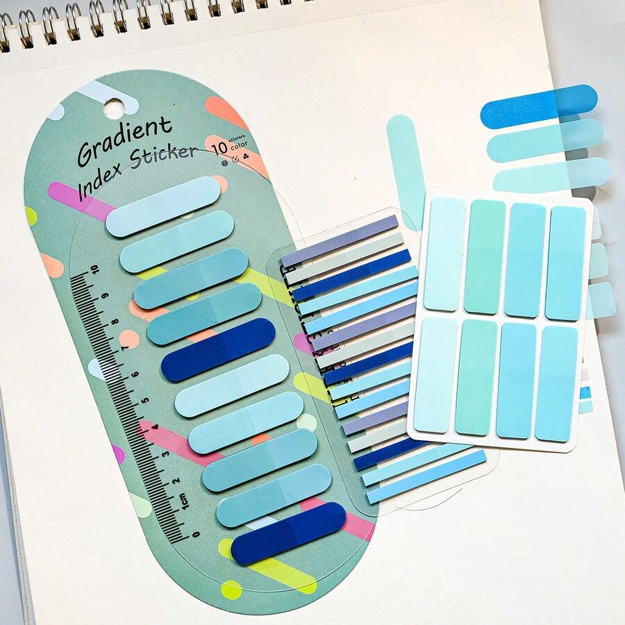 3pcs Assorted Styles Sticky Notes Set, Gradient Macaron Color Green Series, School Student Textbook Reading Marker Tabs, Index Tabs, Holiday Friend Gift, Office Stationery Classification Labels, PET Material Transparent - one-size - View 1