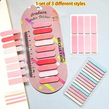 3pcs Assorted Sticky Notes Set, Gradient Macaron Red Series, School Student Textbook Reading Marker Tabs, Index Tabs, Holiday Friend Gift, Office Stationery Classification Labels, PET Material Transparent - one-size - View 9