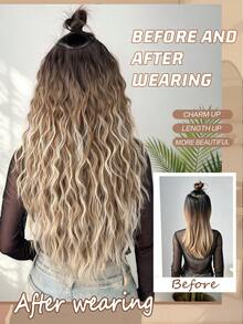 HEYPINK V-Shaped Clip-In Hair Extensions, 24 Inch Ombre Water Wave Curly Hair, Heat-Resistant Synthetic Fiber Hair Pieces, Suitable For Women And Girls, Party And Daily Use - Brown Ombre - View 9