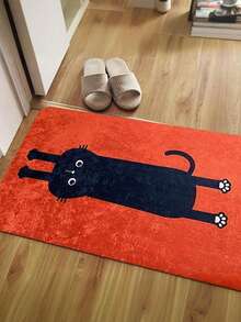 1pc Red Background Black Cat Pattern Door Mat - Fun Pet Style Mat, Non-Slip, Machine Washable Large Mat, Suitable For Indoor And Outdoor Use, Plush Area Rug - Perfect For - Multicolor - View 4