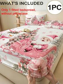 1PC Cute Santa Claus And Snowman Pattern Fitted Sheet (Only Fitted Sheet, No Pillowcase), Soft Bedroom Bedding, Suitable For Bedroom, Guest Room, School Dormitory, Easy To Remove And Machine Washable All-Season Mattress Protector - Multicolor - View 3
