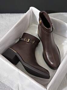 Vintage Flat Chelsea Ankle Boots For Women, Low Heel, Versatile Spring/Autumn Boots With Back Zipper - Brown - View 7