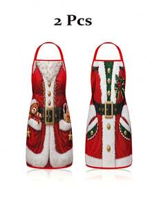 2Pcs Christmas Couple Apron Set, Santa Suit & Elf Outfit Costume Adjustable Bib Apron, Funny Holiday Kitchen Cooking Baking Apron With Pockets For Family Party Xmas Gift - Multicolor - View 9