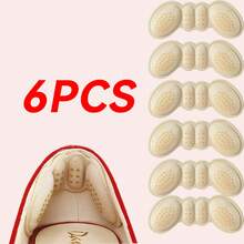 6pcs Beige High Heel Self-Adhesive Heel Pads, Anti-Slip Anti-Chafing Heel Cushions, Soft Comfortable Sponge Filled Heel Pads, Heel Protection Pads - Beige - View 1