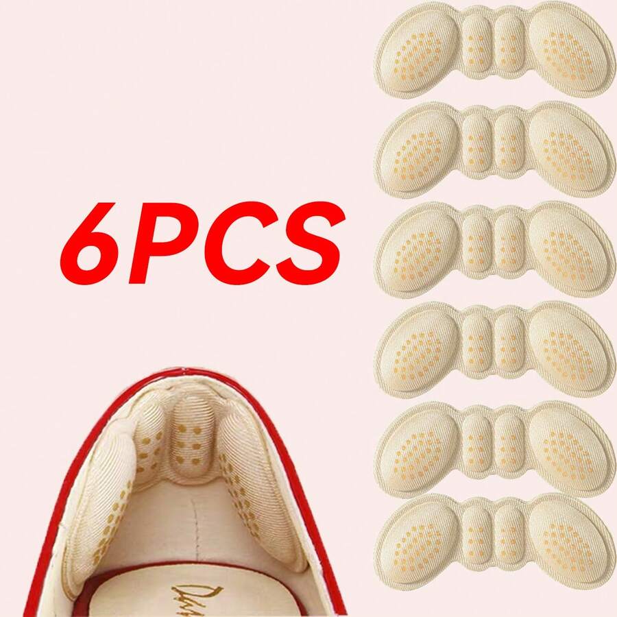6pcs Beige High Heel Self-Adhesive Heel Pads, Anti-Slip Anti-Chafing Heel Cushions, Soft Comfortable Sponge Filled Heel Pads, Heel Protection Pads - Beige - View 1