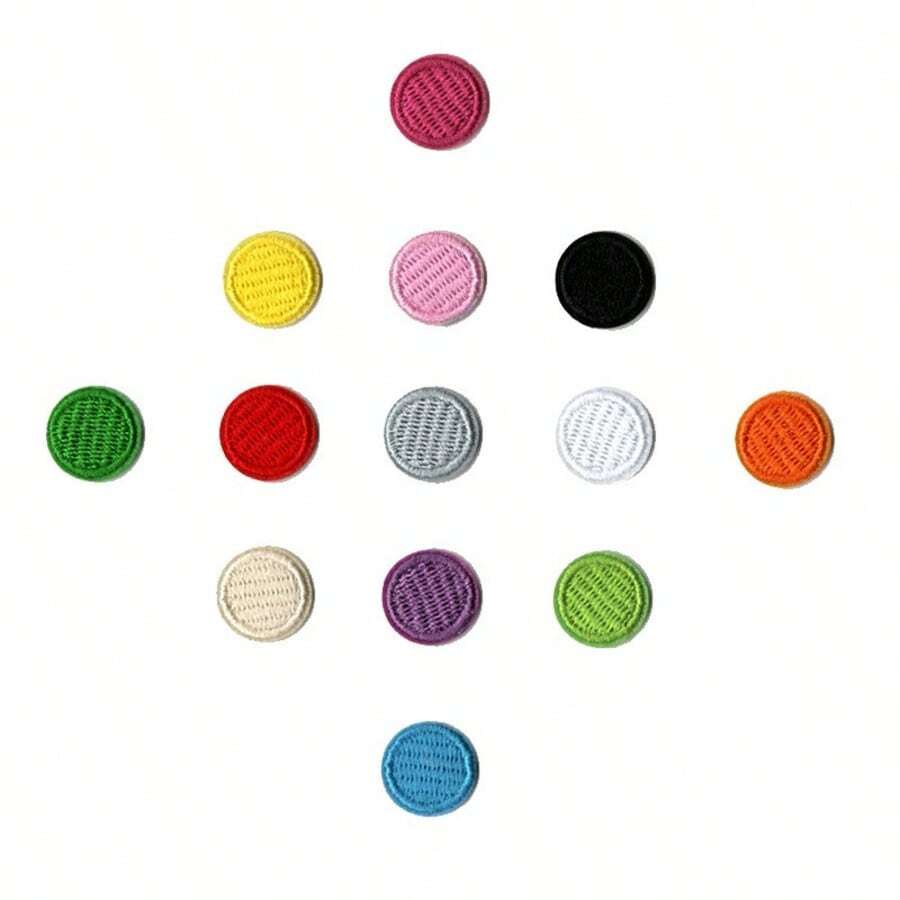 13pcs Colorful Small Round Embroidery Patches DIY Decorative Fabric Labels Clothing Accessories Patch Stickers Minimalist Solid Color Fabric Patches For Coats And Backpacks, Iron-On Or Sew-On - 13 Small Polka Dot Fabric Patches - View 1