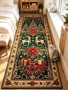1pc Christmas European Vintage Reindeer Long Plush Rug, Christmas Gift Decor Rug, Bedroom Decor, Small Rug, Carpet, Home Decor, Living Room Rug, Living Room Small Rug, Bedroom Rug, Living Room Home Decor, Outdoor Rug, Washable Rug - Multicolor - View 1