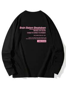 Women's Round Neck Long Sleeve T-Shirt, Spring/Autumn New Letter Graphic Print, Fashion Casual Versatile Loose Fit Top - Black - View 3