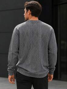 Men's Round Neck Knitted Top, Loose Casual Fit, Patchwork Pocket Design, Minimalist Premium Commuter Versatile Autumn/Winter Menswear - Dark Grey - View 3