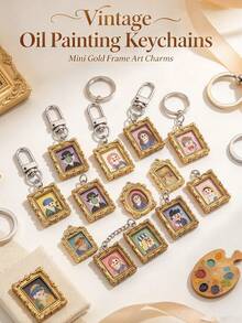 Vintage Oil Painting Frame Keychain, Art Craft Charm For Bag, Purse & Wallet Decor, Perfect Party Favor & Gift For Art Lovers - Multicolor - View 7