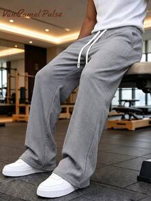 Vancamel Pulse Men's Long Pants Minimalist Solid Color Loose Casual Straight Leg Pants Versatile Outdoor Sports Commute - Grey - View 2
