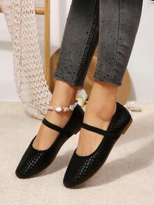 Women's Plus Size Solid Color Fashion Flat Shoes For Outdoor All Seasons - Black - View 6