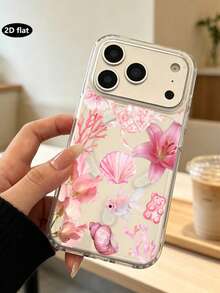 Pink Ocean Turtle Magnetic Transparent Phone Case, Shell Lily Goldfish Coral Pattern, Full Lens Shockproof Protective Cover, Compatible With IPhoneXR/11/12/13/14/15/16/17Pro Max/18Pro Max, Supports Magnetic Charging, Gentle Girl Creative Printed Phone Case - Clear - View 2