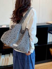 Fashionable Versatile Textured Solid Color New Tote Large Bag Casual Minimalist Textured Contrast Color Shoulder Bag - Grey - View 2