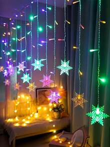 1pc Snowflake Icicle String Lights, Hanging Snowflake Curtain Decor, USB String Lights And Outdoor Lights For Christmas, Winter Holidays, Eaves, Porch, Garden, Patio, Balcony, Window, Fence, Wedding, Party And Home Decoration - One Size - View 4