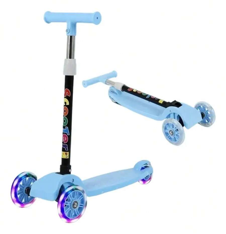Scooter Monopatín De Pie Plegable Para Niños De 2 A 10 Años, Patinete Infantil Portátil Color Rosa Para Paseos Y Diversión - Azul - Ver 1