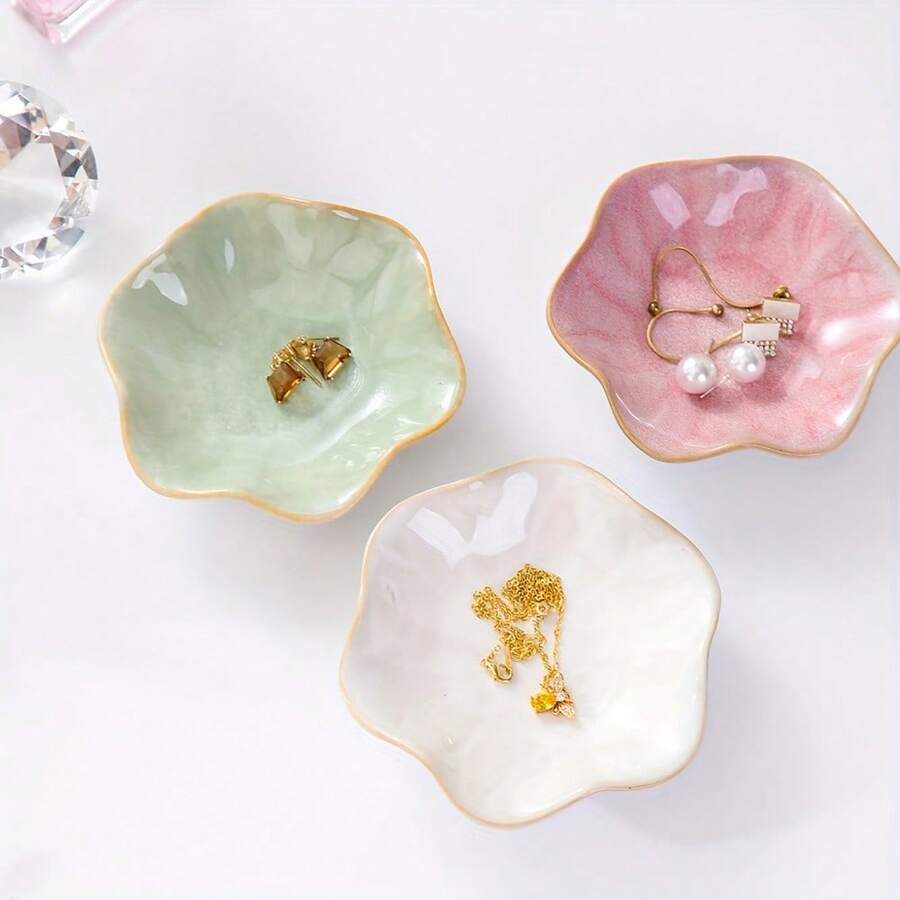1pc Ceramic Jewelry Dish, Used For Jewelry And Cosmetics Storage And Display, Small Trinket Tray, Key Bowl, Decorative Plate, Home Storage And Organization, Home Decor, Bathroom Accessories, Kitchen Accessories - Multicolor - View 1