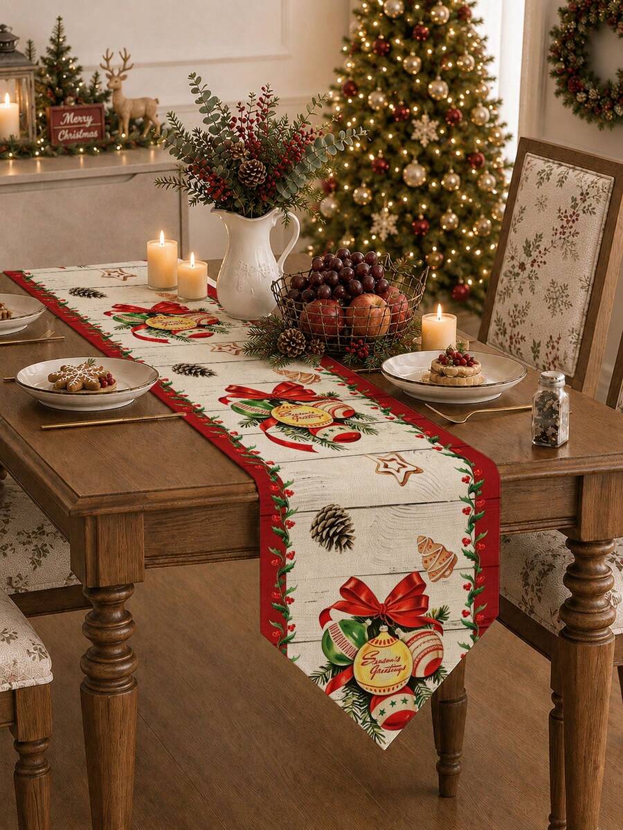1pc, Christmas Style, Christmas Snowman Print, Christmas Home Decor, Christmas Decorations For Home, Microwave Dust Cover, Rectangular Tablecloth, Washable, Suitable For Home Dinner, Coffee Table, Kitchen And Dining Room Decoration, Table Decor Party And Scene Decoration, Home Decor, Entryway Decor, Fireplace Cloth, Bed Runner - Multicolor - View 1