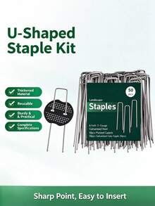 U-Shaped Ground Stakes Set, Galvanized Steel Garden Stakes For Fixing Artificial Turf, Ground Cover, Geotextile, Flower Pot Pipe Network, Slope 3D Mesh, Outdoor Garden Installation Fixing Accessories - A - View 1