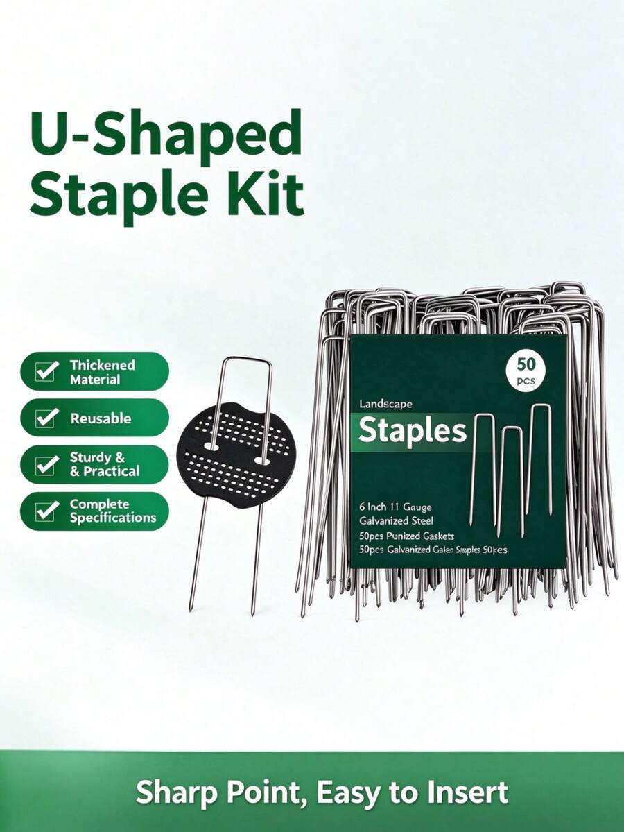 U-Shaped Ground Stakes Set, Galvanized Steel Garden Stakes For Fixing Artificial Turf, Ground Cover, Geotextile, Flower Pot Pipe Network, Slope 3D Mesh, Outdoor Garden Installation Fixing Accessories - A - View 1