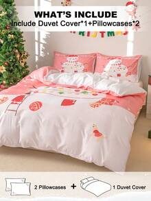 3-Piece Snowman Duvet Cover Set (1 Duvet Cover And 2 Pillowcases), Soft And Skin-Friendly, Suitable For All Seasons. - Multicolor - View 2