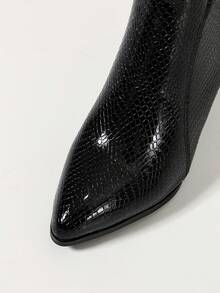 French Fashion Pointed Toe High Heel Ankle Boots Women Autumn/Winter New Versatile Snake Skin Stiletto Heel Commuter Fashion Boots - Black - View 2
