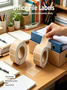 2/1 Roll (2000pcs/1000pcs) Kraft Paper Self-Adhesive Labels, Thick Texture With Smooth Writing. Comes With Back Adhesive For Easy Application, Clear Handwriting And Smudge-Resistant, Suitable For Packaging Marking, Item Classification, Warehouse Labeling, Convenient And Practical - Brown - View 3