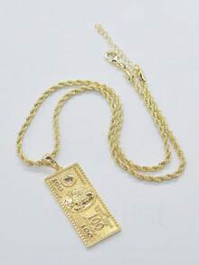 1 buah Kalung Liontin Uang Kertas 100 Dolar Gaya Hip Hop Retro, Aksesori Piring Persegi Dolar Rantai Pilin Unisex, Hadiah Pesta, Halloween, Natal - Emas - View 4