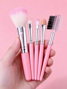7pcs Mini Makeup Brush Set, Portable Travel Makeup Tools, Includes Makeup Sponge, Foundation, Blush, Eyeshadow, Eyebrow Brushes - Pink - View 8