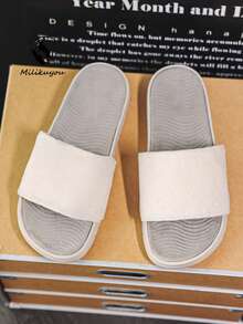 Minimalist Solid Color Slip-On Slippers, Unisex Thick Sole Non-Slip Open Toe Casual Slides For Indoor And Outdoor - Light Grey - View 2