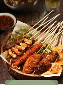 90pcs/Pack(+/-5pcs) Disposable Bamboo Barbecue Skewers, Multiple Sizes 15cm-35cm, For BBQ, Camping, Cooking, Fruit, Crafts & Party - Beige - View 11