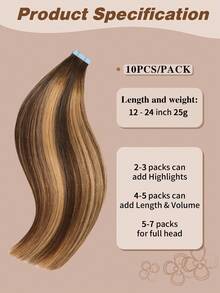Yilite 18 Inch 10Pcs Ombre Chocolate Brown To Caramel Blonde #P4/27/T4 Tape In Hair Extensions Human Hair Straight Soft Human Hair Tape In Extensions Skin Weft Tape Ins Extensions For Women - S4/27 - View 3