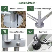 Frittgående hönshus 3x4x2m med säkerhetslås och vattentät PE-presenning, metallbur för fri rörlighet för höns, kaniner och andra smådjur - Silver + Metall + Metall - Visa 3