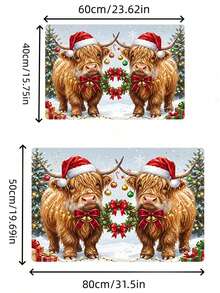 1pc Christmas Highland Cow Doormat, Holiday Atmosphere Non-Slip Entrance Rug, Velvet Material Non-Slip Machine Washable Easy Clean Polyester Carpet, Suitable For Home And Outdoor Decor, Entrance, Bedroom, Bathroom, Doorway, Balcony, Gift Home Decor, Christmas Decoration, Outdoor Decoration Outdoor Rug - A - View 7