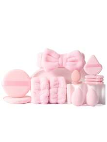 25/13/38PCS All In One Makeup Tools Set, 25Pcs Professional Makeup Brushes, Triangle Circular Powder Puffs, Mini Air Cushion Puffs, Makeup Sponges, Hairband And Hand Bowl Strap With Full Cosmetic Accessories - Pink - View 13