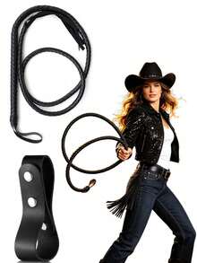 Black-Brown Roleplay Prop Whip - Female Warrior Costume, Indiana Horse Whip, Prop Lasso Rope Belt Faux Leather, Halloween Party, Renaissance, Costume Accessories, Roleplay And Dress-Up Accessories, Halloween, Event (Non-Functional) - Multiple Styles - View 6