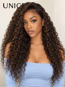UNice 7x5 Bye-Bye Slip™ Lace Black With Caramel Highlights Water Wave Wig With Invisi Drawstring Fit For All Sizes 150% Density Put On And Go Wig Pre Plucked Pre Cut Bleached Knots Ready To Wear Frontal Wig Beginner Friendly For Women - S4/30 - View 3