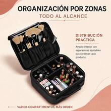 Portable Oxford Cloth Makeup Organizer With Adjustable EVA Dividers, Cosmetic Case With Brush Slots And Waterproof PVC Lining, 23x26x9cm - Black - View 3