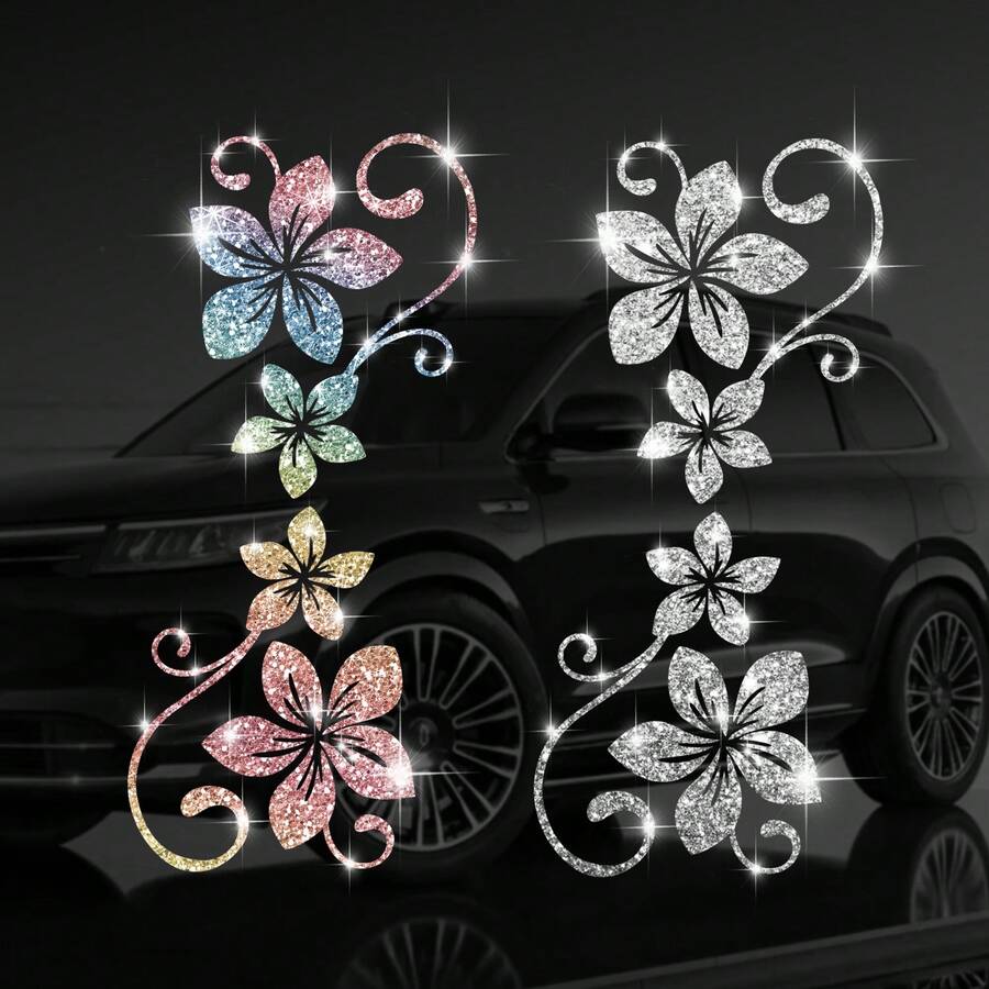 1pc/2pcs Sparkling Four Vine Flowers Car Stickers Sparkling Stickers ...