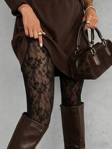 1 Pair Bronze Shiny Sheer Sexy Cute Fashion Tights, Suitable For Daily Wear, Dates, Spring/Autumn Parties - Multicolor - View 1