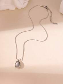 GEREIT 5pcs Stainless Steel Polished Geometric Hollow Heart & Water Drop Pendant Necklace - Silver - View 13