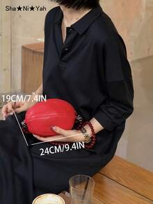2026新款韓式風高級時尚串珠足球迷你包，百搭單肩手提包，斜跨小圓包 - 紅色 - 查看 9