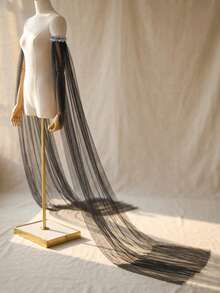 1 Pair Black Long Train Tulle Detachable Sleeves, Sequin Rhinestone Cuff Sheer Mesh Wedding Arm Sleeves,For Wedding & Party - Multicolor - View 5