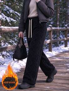 Women's Winter Outdoor Casual Fleece Pants, Versatile Long Pants Suitable For Daily, Home, Office And Gathering - Black - View 1