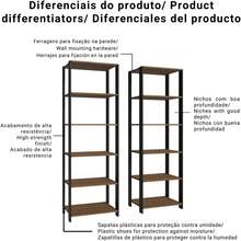 Estante Almacenamiento Multinivel de Metal y Madera, Estantería Abierta 118cm, Organizador para Sala, Cocina y Oficina, Diseño Industrial Marrón y Negro - Marrón - Ver 6