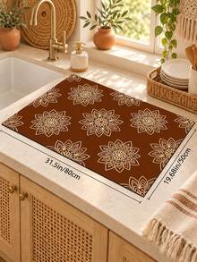 1pc Sunflower Print Pattern Kitchen Dish Drying Mat, Bohemian Pastoral Style Rectangular Absorbent Drying Mat For Tableware, Bowls, Plates, Coffee Machine, Cups, Kitchen Countertop, Suitable For Sink Side, Coffee Corner And Autumn Home Decor - Multicolor - View 11