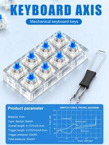 30/50/90pcs Practical Blue/Red/Brown/Black Mechanical Keyboard Switches, 2-In-1 Keycap Puller, Cleaning Brush, 3PIN Cross-Axis Design, Crisp Click Sound, Suitable For Hot-Swappable Mechanical Keyboard Replacement And DIY Upgrade, Gaming, Typing, Office Use - View 6