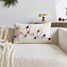 1pc Christmas Falala Letter Embroidered Pillowcase, Suitable For Indoor Decoration, Christmas Polyester Ball Decoration Pillowcase, Without Insert - Beige - View 10