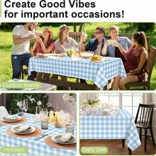 1/6PCS-137*274cm Light Blue And White Plastic Gingham Tablecloth, Decorative Disposable Red Plaid Tablecloth, Rectangular Party Tablecloth For Picnic Farm Birthday Wedding - Light Blue - View 7