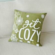 1pc Christmas Element Embroidered Pillowcase, Christmas Holiday Home Decor Throw Pillow Cover, Bedroom Cushion Cover, 3D Pillowcase, Pillow Insert Not Included - Green - View 5